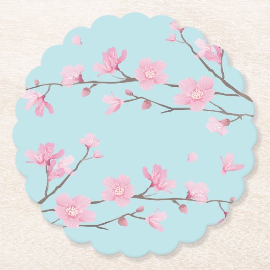 Cherry Blossom - Sky Blue Kartonnen Onderzetters (Voorkant)