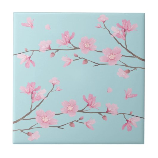 Cherry Blossom - Sky Blue Tegeltje (Voorkant)
