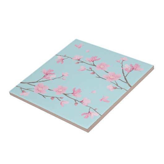 Cherry Blossom - Sky Blue Tegeltje (Zijkant)