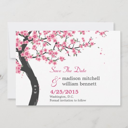 Cherry Blossom slaat de datumkaart op Save The Date (Voorkant)