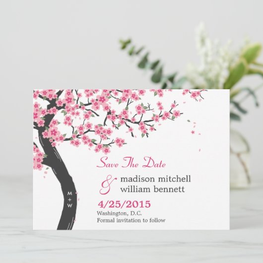 Cherry Blossom slaat de datumkaart op Save The Date (Staand voorkant)