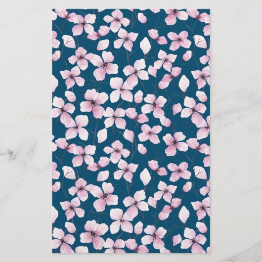 Cherry Blossom Soap Wrap Paper - Blue Background (Voorkant)