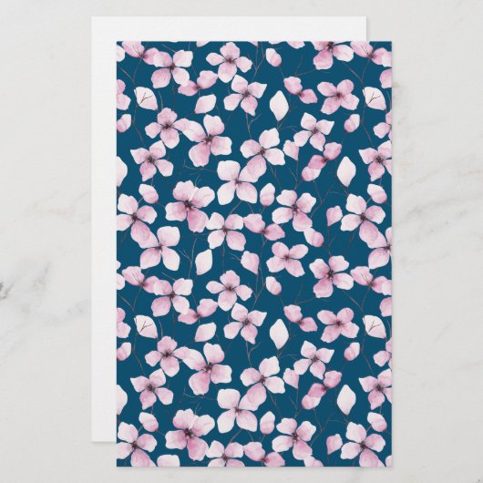 Cherry Blossom Soap Wrap Paper - Blue Background (Voorkant / Achterkant)