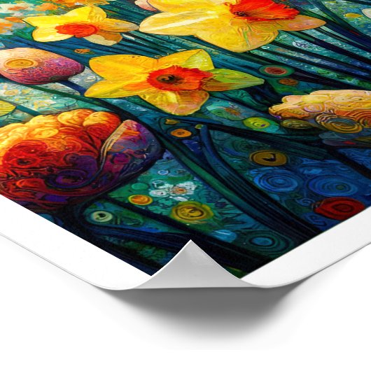 Cherry Blossom Spring Daffodils Levendig Abstract Poster (Hoek)