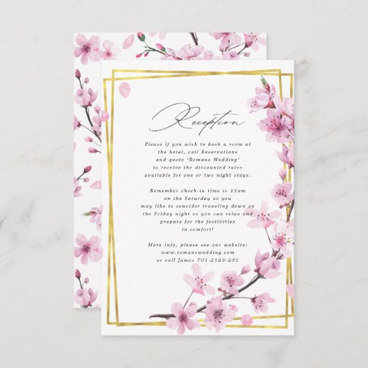 cherry blossom spring floral bruiloft info card informatiekaartje (Voorkant / Achterkant)