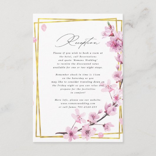 cherry blossom spring floral bruiloft info card informatiekaartje (Voorkant)