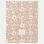 Cherry Blossom Spring Monogram Beige Roze Fleece Deken (Voorkant)