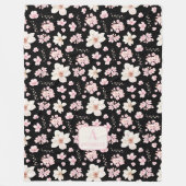 Cherry Blossom Spring Monogram Zwart Roze Fleece Deken (Voorkant)
