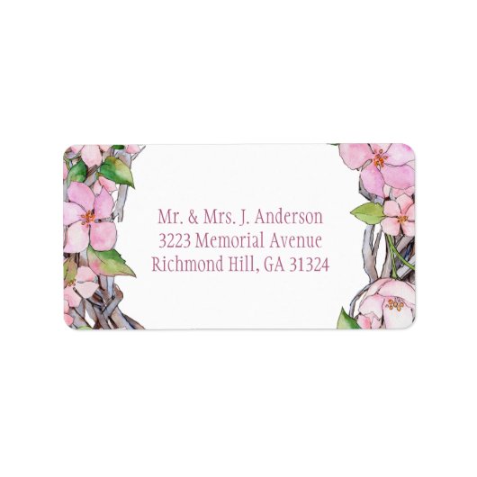 Cherry Blossom Spring roze Waterverf Etiket (Voorkant)