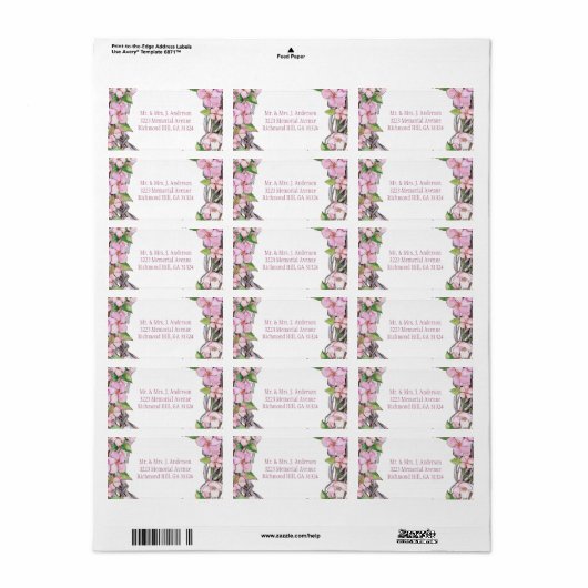 Cherry Blossom Spring roze Waterverf Etiket (Full Sheet)