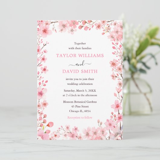 Cherry Blossom Spring Wedding Kaart (Staand voorkant)