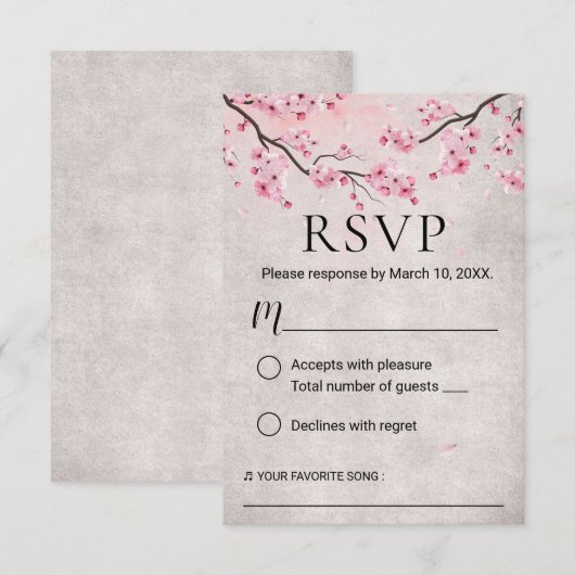  Cherry Blossom Spring Wedding RSVP (Voorkant / Achterkant)