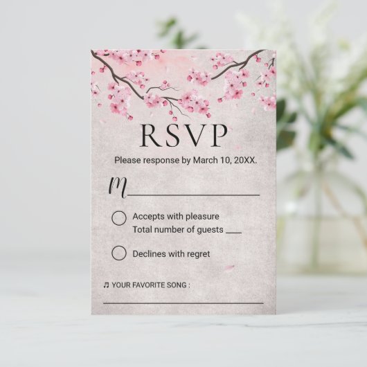 Cherry Blossom Spring Wedding RSVP Kaartje (Staand voorkant)