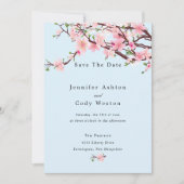 Cherry Blossom Spring Wedding Save the Date Blue (Voorkant)