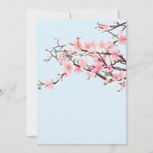 Cherry Blossom Spring Wedding Save the Date Blue (Achterkant)