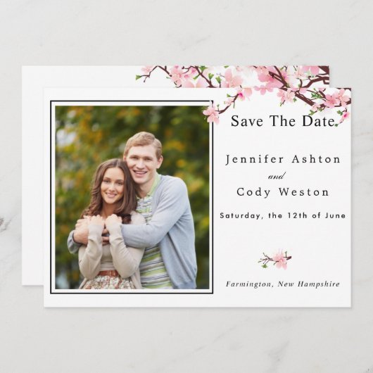 Cherry Blossom Spring Wedding Save the Date PHOTO (Voorkant / Achterkant)