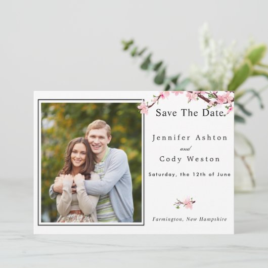 Cherry Blossom Spring Wedding Save the Date PHOTO (Staand voorkant)