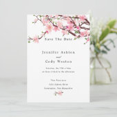 Cherry Blossom Spring Wedding Save the Date White (Staand voorkant)