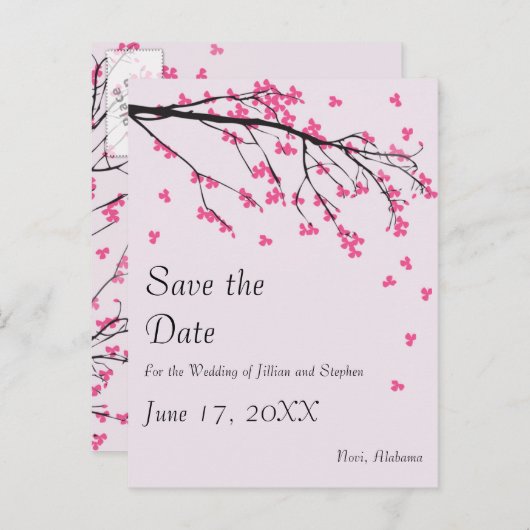 Cherry Blossom Stem - Save the Date Aankondigingskaart (Voorkant / Achterkant)