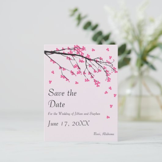 Cherry Blossom Stem - Save the Date Aankondigingskaart (Staand voorkant)