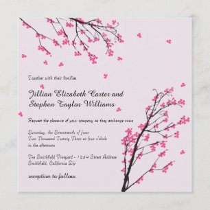 Cherry Blossom Stem - Square Wedding Invitation Kaart
