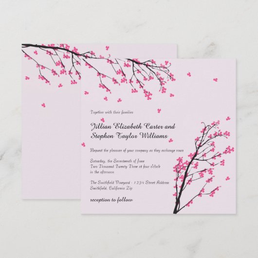 Cherry Blossom Stem - Square Wedding Uitnodiging (Voorkant / Achterkant)