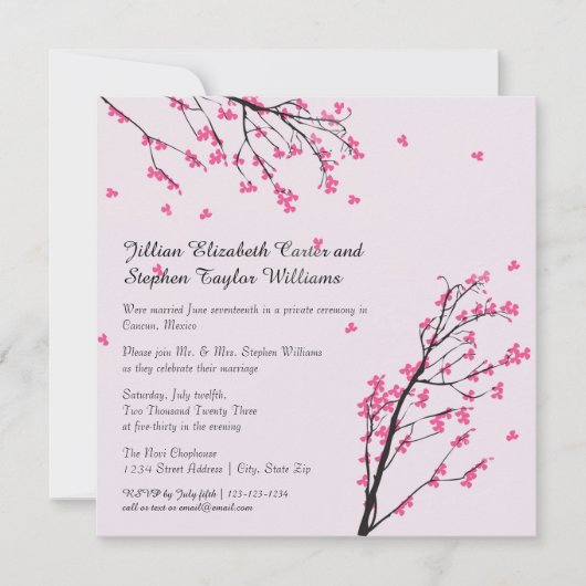 Cherry Blossom Stem - Wedding Announcement Kaart (Voorkant)