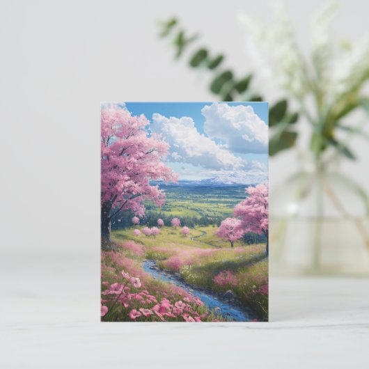 Cherry Blossom Stream Briefkaart (Staand voorkant)