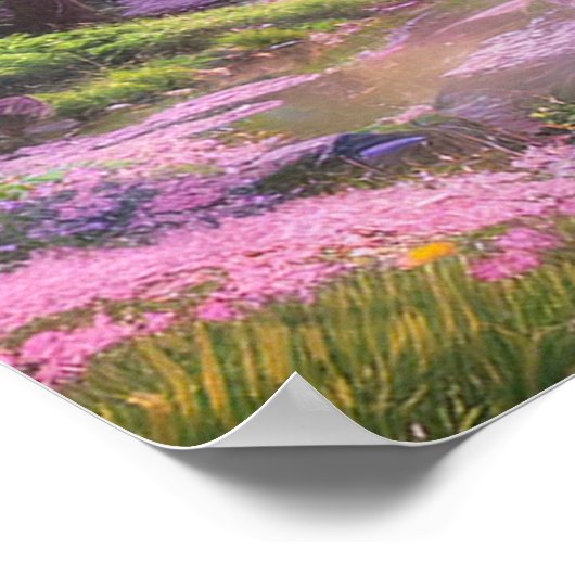 Cherry Blossom Stream met Sunset Glow Poster (Hoek)