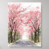 Cherry Blossom Street Waterverf Poster (Voorkant)