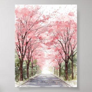 Cherry Blossom Street Waterverf Poster