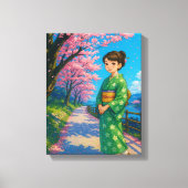 Cherry Blossom Stroll beroemd gemaakt door Kimono  Canvas Afdruk (Voorkant)