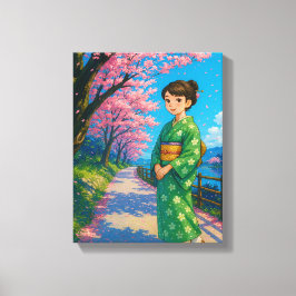 Cherry Blossom Stroll beroemd gemaakt door Kimono  Canvas Afdruk