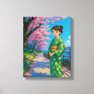 Cherry Blossom Stroll beroemd gemaakt door Kimono Canvas Afdruk
