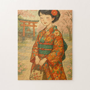 Cherry Blossom Stroll - Japans meisje in Kimono Legpuzzel