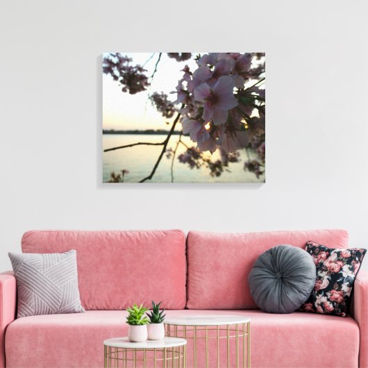 Cherry Blossom Sunset in Washington DC Canvas Afdruk (Insitu (Woonkamer))