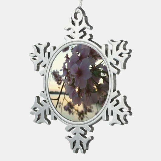 Cherry Blossom Sunset in Washington DC Tin Sneeuwvlok Ornament (Rechts)