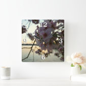 Cherry Blossom Sunset in Washington DC Vierkante Klok (Huis)