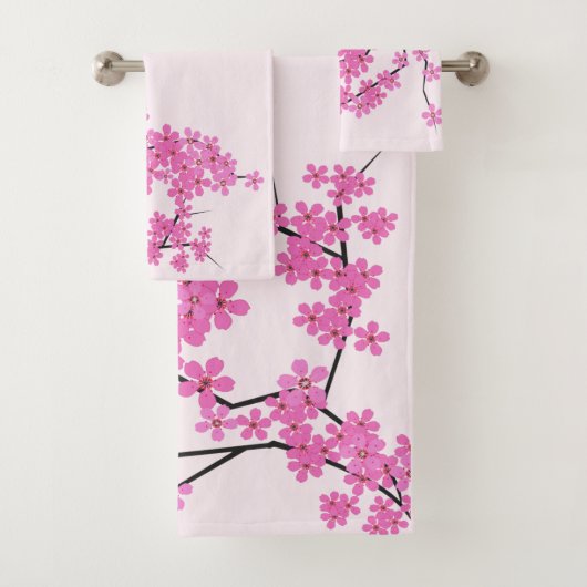 Cherry Blossom Super Bleek Pink Towel Set Bad Handdoek (Insitu)
