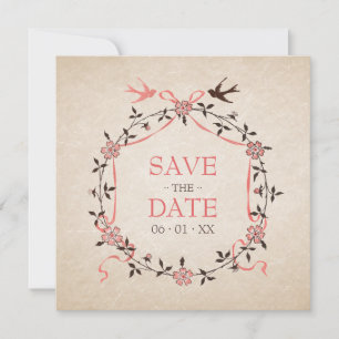 Cherry Blossom Swallows Save the Date Card