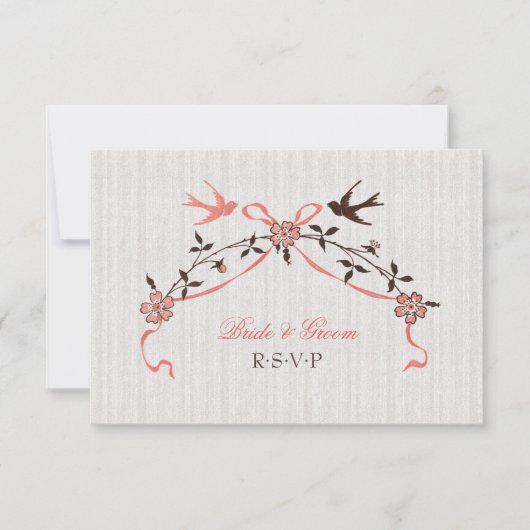 Cherry Blossom Swallows Wedding RSVP card (Voorkant)