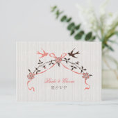  Cherry Blossom Swallows Wedding RSVP card (Staand voorkant)