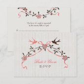  Cherry Blossom Swallows Wedding RSVP card (Voorkant / Achterkant)