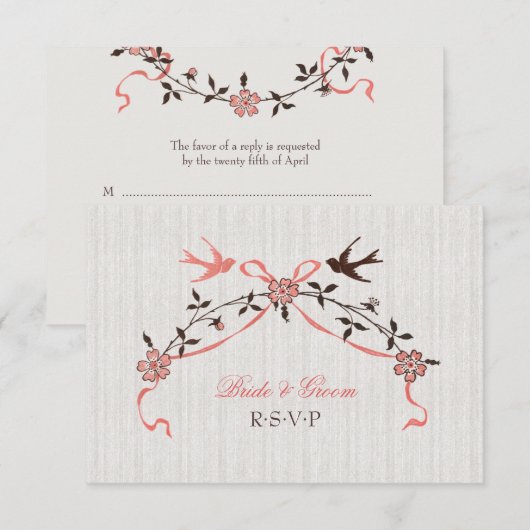  Cherry Blossom Swallows Wedding RSVP card (Voorkant / Achterkant)