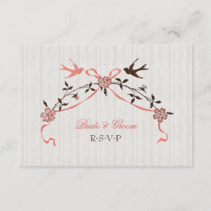  Cherry Blossom Swallows Wedding RSVP card Kaartje