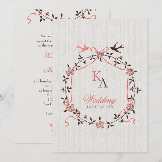  Cherry Blossom Swallows Wedding-uitnodiging Kaart (Voorkant / Achterkant)