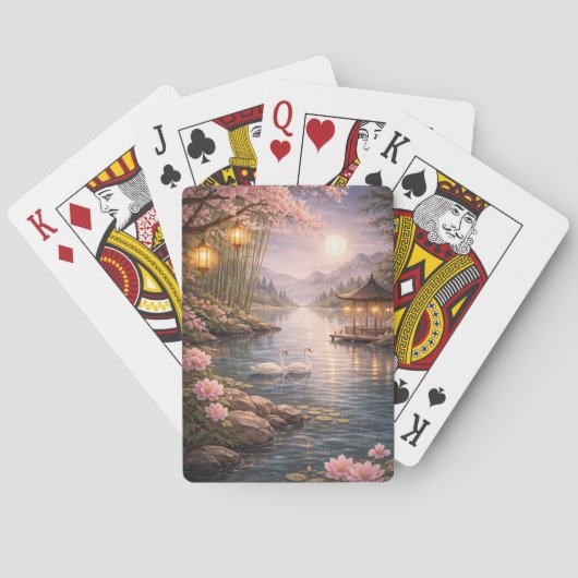 Cherry Blossom Swan Lake Playing Cards – Aesthetic Pokerkaarten (Achterkant)