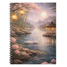 Cherry Blossom Swan Lake Spiral Photo Notebook
