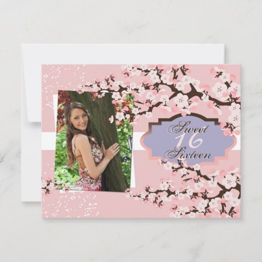 Cherry Blossom Sweet 16 Birthday Party Invitation Kaart (Voorkant)