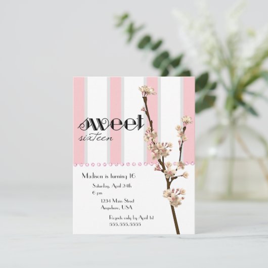 Cherry Blossom Sweet 16 Uitnodiging (Staand voorkant)